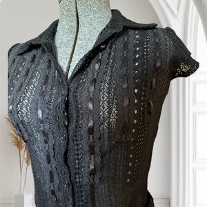 Anthropologie, vintage late 90’s slightly stretchy black “lace” Women's Top